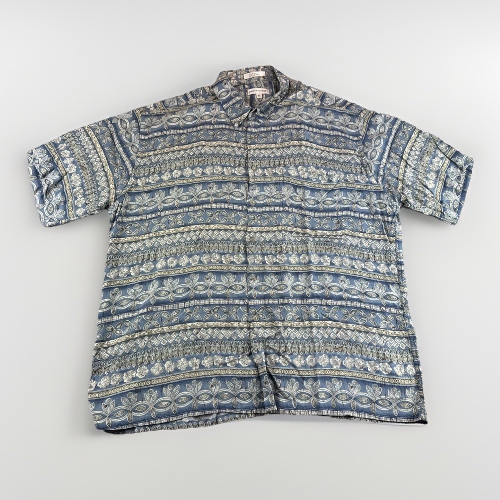 Pierre Cardin Rayon Hawaiian Shirt Mens XL Short Sleeve Button Up Blue Floral